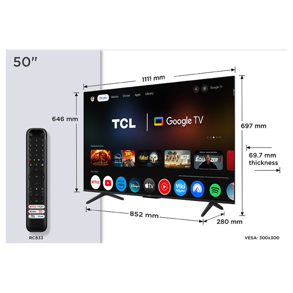 TCL 50QLED780K 50" 4K QLED TV with Google TV and Game Master