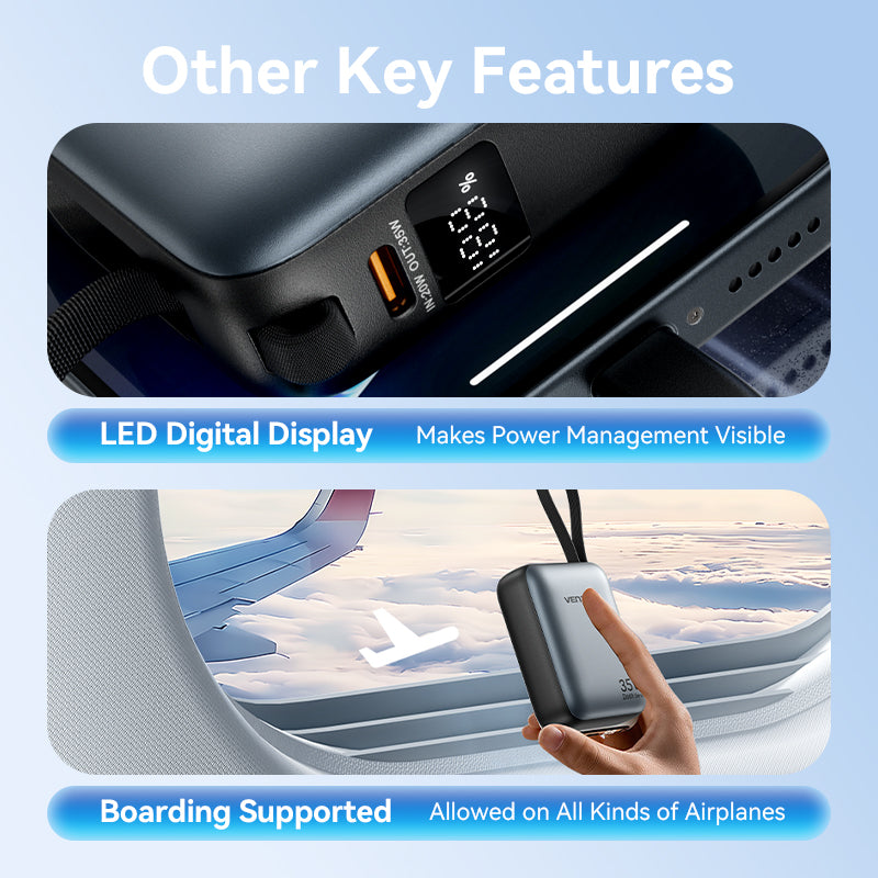 Vention Powerbank 10000mAh 35W Mini Size Built-in USBC Black FHEH0