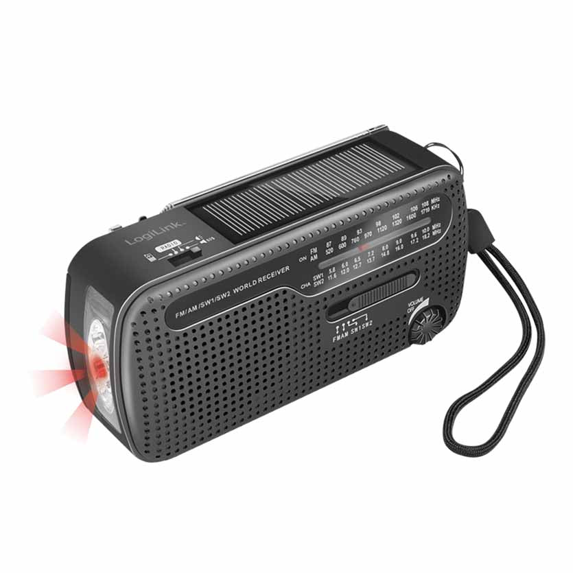 LOGILINK SP0061 DYNAMO HAND CRANK RADIO W/SOLAR PANEL AND FLASHLIGHT