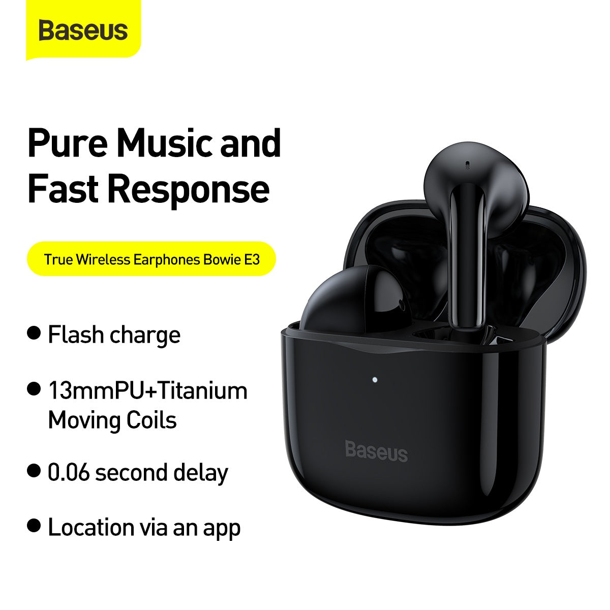 Baseus TWS E3 Headphones In Ear Black