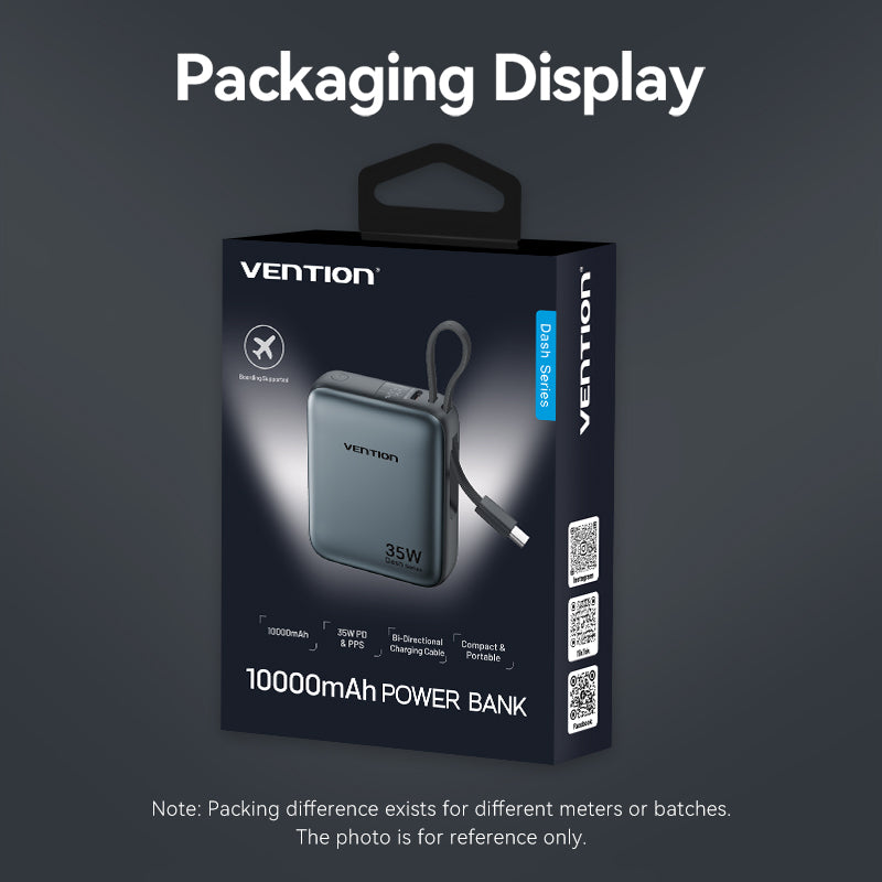 Vention Powerbank 10000mAh 35W Mini Size Built-in USBC Black FHEH0