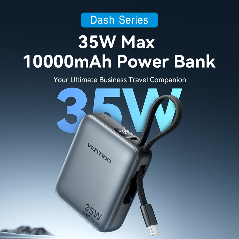 Vention Powerbank 10000mAh 35W Mini Size Built-in USBC Black FHEH0