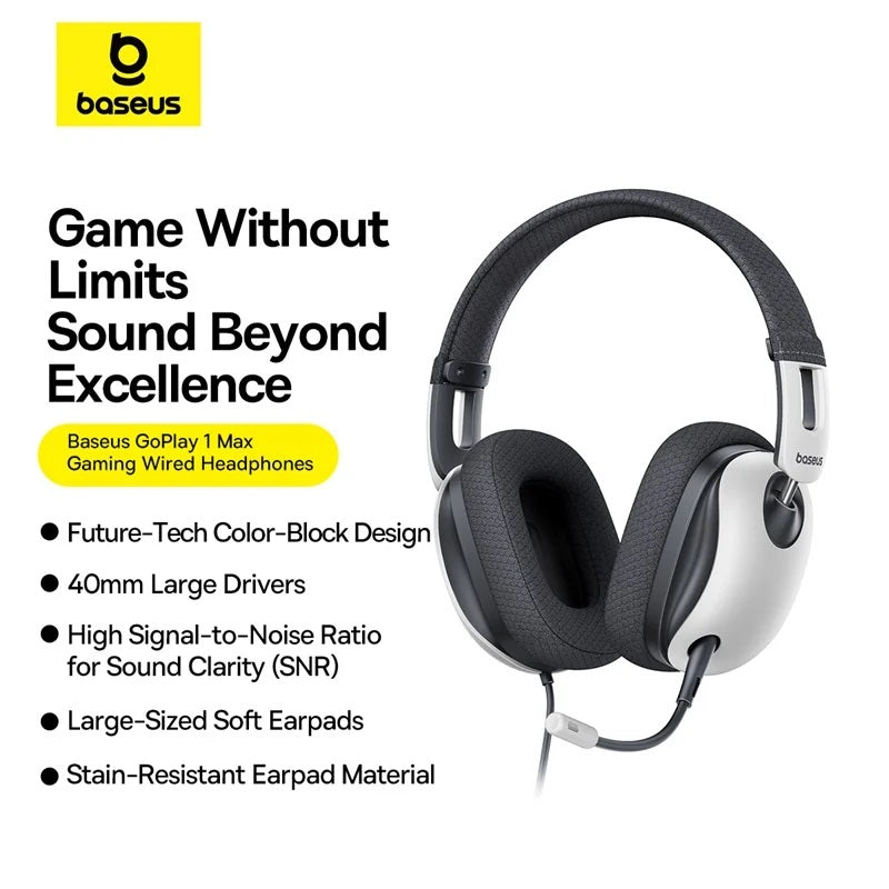 Baseus GoPlay 1 Max Headphones Wired Gaming 3.5mm White