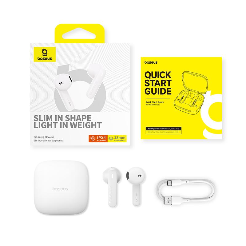Baseus E16 Headphones In Ear TWS Plastic Bowie White