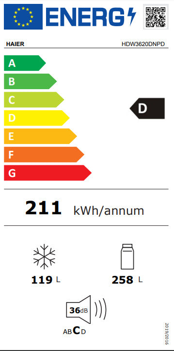 Haier HDW3620DNPD Total No Frost, Fridge Freezer, H200 x W60cm, Reversible Hinge, 377Lt, Charcoal