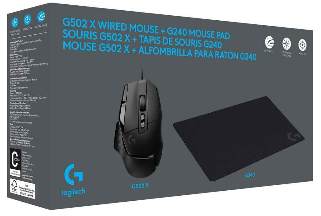 LOGITECH G502 X Gaming Mouse BLACK-USB + G240 Mouse Pad