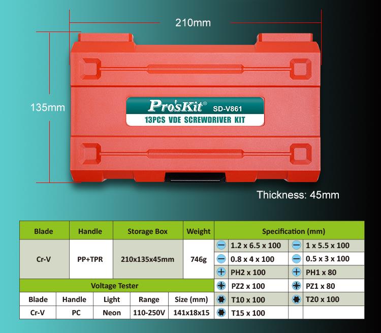 Proskit SD-V861 VDE Insulated Screwdriver Set of 13 pcs & Carry Case