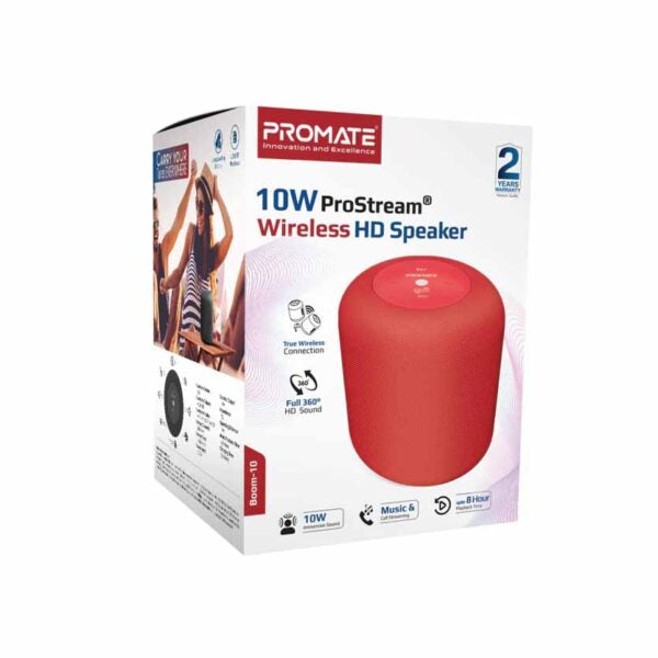 PROMATE BOOM-10.RED 10W SPEAKER WIRELESS HD PROSTREAM