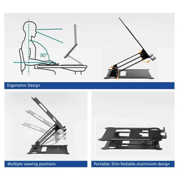 AC8140 FOLDABLE ALUMINIUM LAPTOP STAND W/STEPLESS HEIGHT ADJUSTMENT, ACT