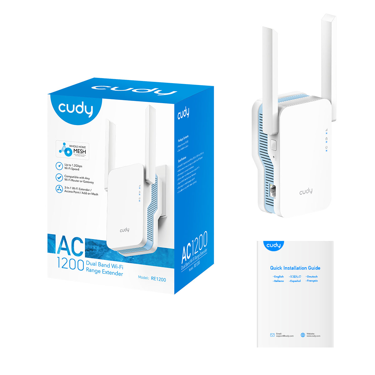 Cudy AC1200 Dual Band Wi-Fi Range Extender Mesh RE1200 UK Plug