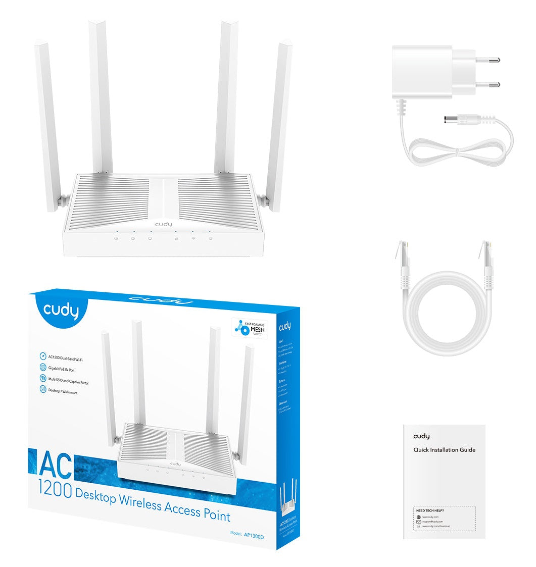 Cudy AP1300D Access Point Desktop AC1200 Dual Band Gigabit Wi-Fi 5
