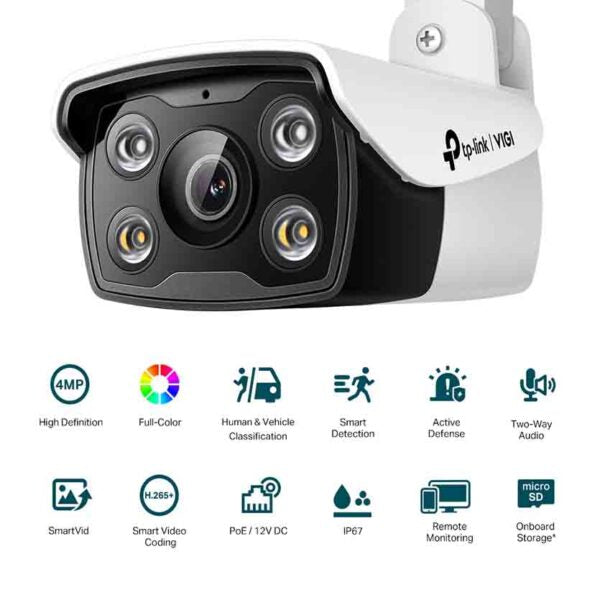 TP-LINK, C340(6mm) VIGI NETWORK CAMERA OUTDOOR FULL-COLOR BULLET 4MP 24H