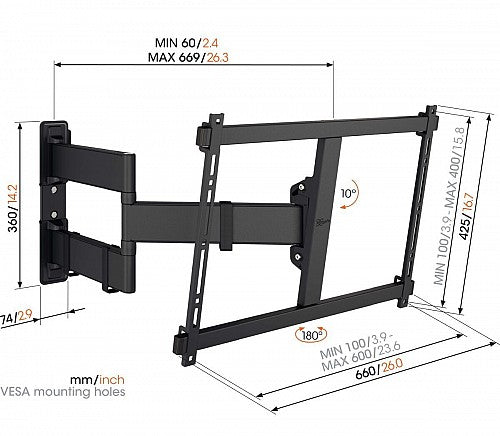 Vogels COMFORT TVM3843-B TV Wall Mount 60x40 Turn 2 arms 55kg Black