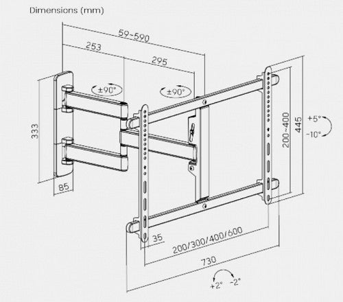 Brateck TV Mount 60x40 Turn 2-Arm 59cm Ext LPA70-463