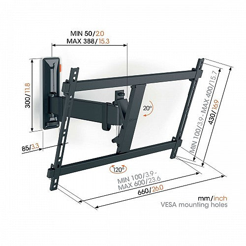 Vogels COMFORT TVM3623 TV Wall Mount 60x40 Turn 1 arm