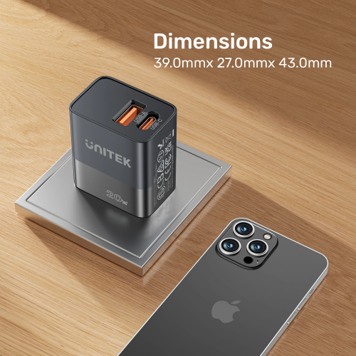 Unitek 20W Wall Charger USB-C PD & QC 3.0 UK P1124ABK Black