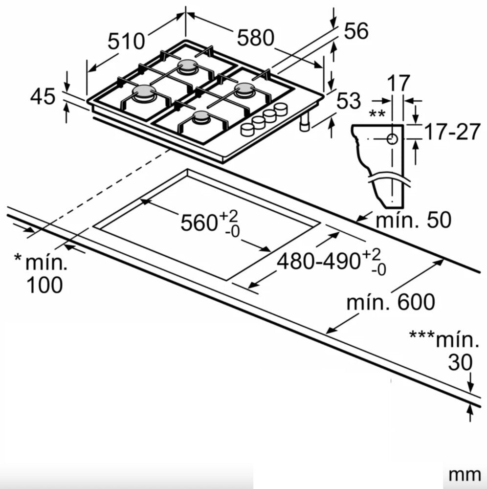 BALAY Gas Hob 3ETX464MB 60cm Inox