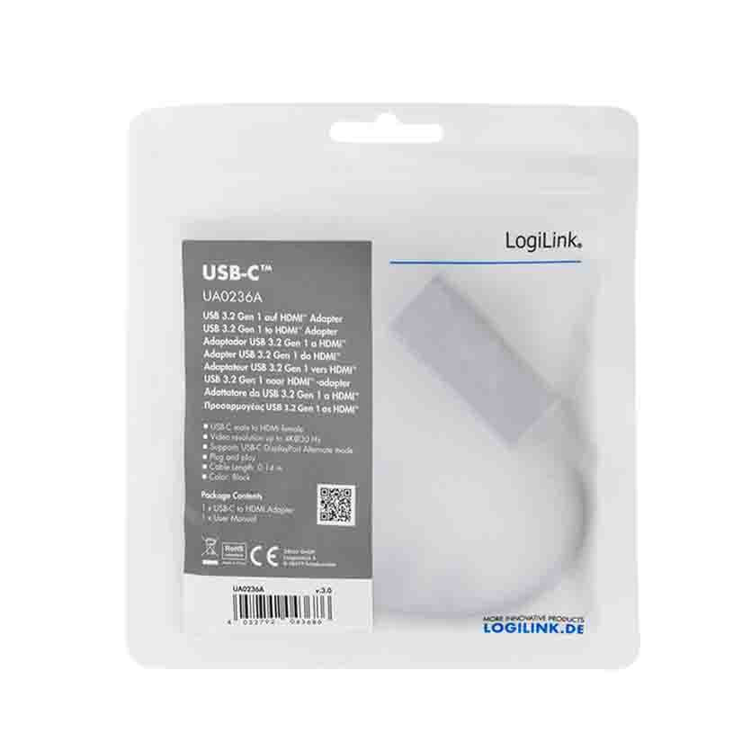 LOGILINK UA0236A USB Type-C ADAPTER, C/M to HDMI-A/F, 4K/30 Hz, black, 0.15 m