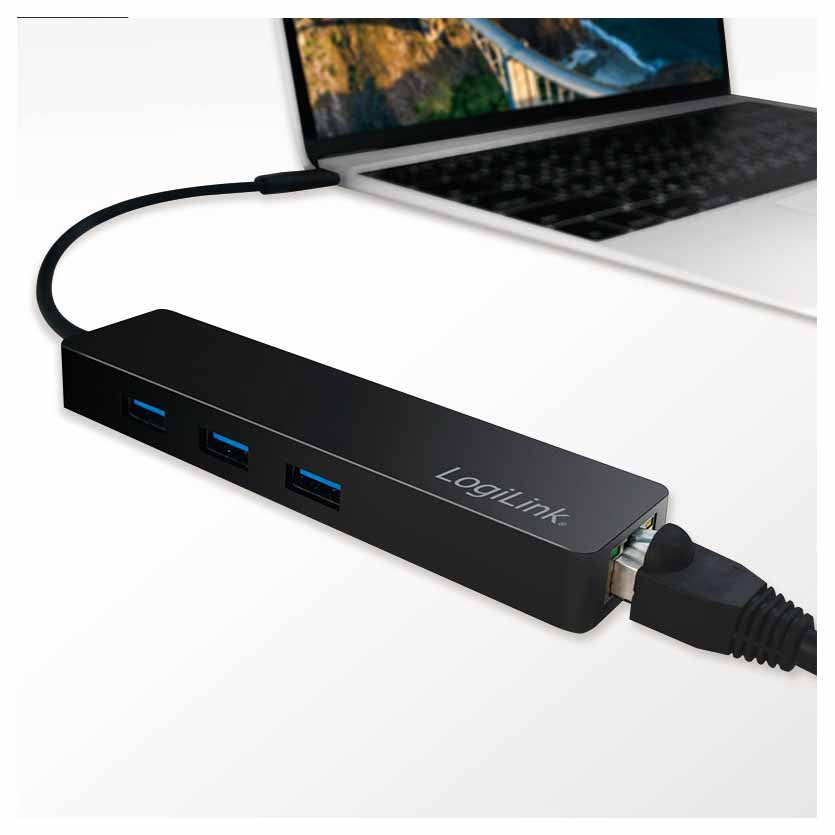 LOGILINK, UA0313 HUB USB-C 3.1 3-PORT WITH GIGABIT ADAPTER