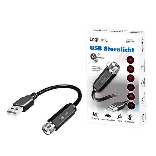 LOGILINK, LED016 USB-A LED STARLIGHT, 6-LIGHT PATTERN W/FLEXIBLE GOOSENECK