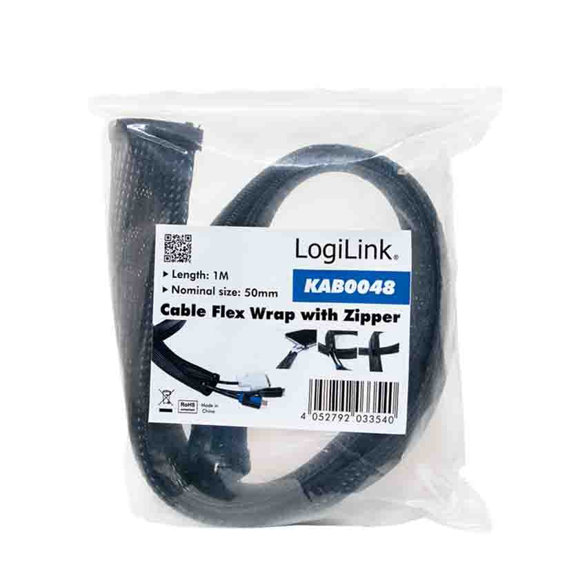 LOGILINK KAB0048 1m CABLE SLEEVE (ZIPPER) POLYESTER OD:50mm BLACK