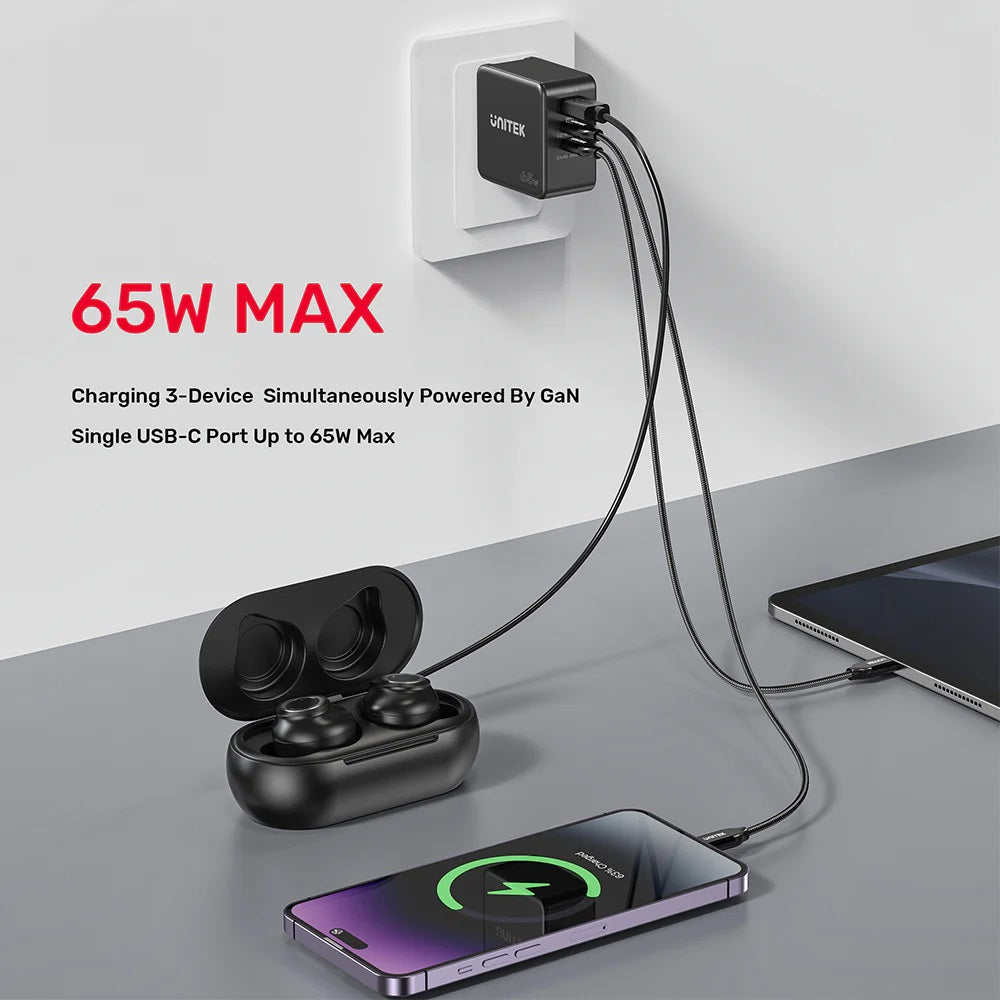 Unitek Charge Wall 65W 4in1 GaN Charger Black P1117B