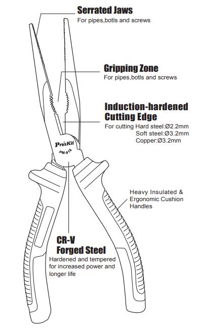 Proskit PM-918 VDE Insulated Long Nose Pliers 200mm