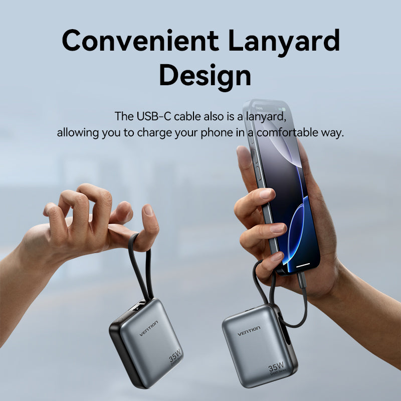 Vention Powerbank 10000mAh 35W Mini Size Built-in USBC Black FHEH0