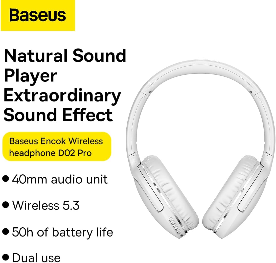 Baseus Encok D02 Pro v2 Wireless Headphones Over Ear White