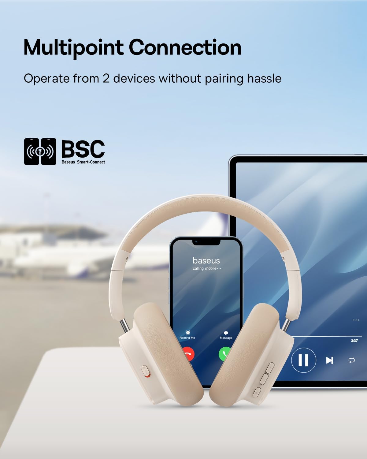 Baseus ANC Bowie H1i Wireless Headphones Over Ear White