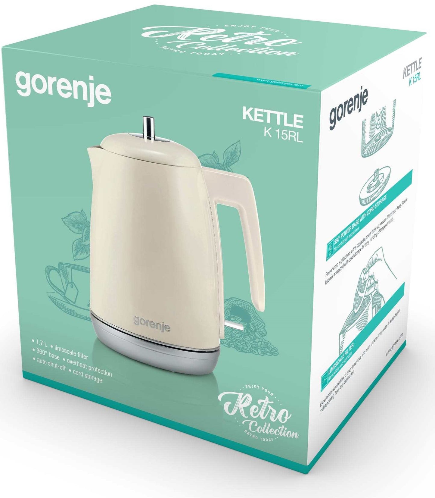 Gorenje K15RL Kitchen Kettle 2200W 1.7L K15RL Retro Ivory