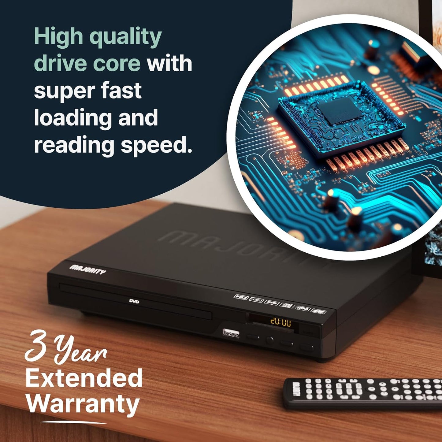 Majority DVD Player for TV HDMI and RCA Ports Multi Region Slim with RC