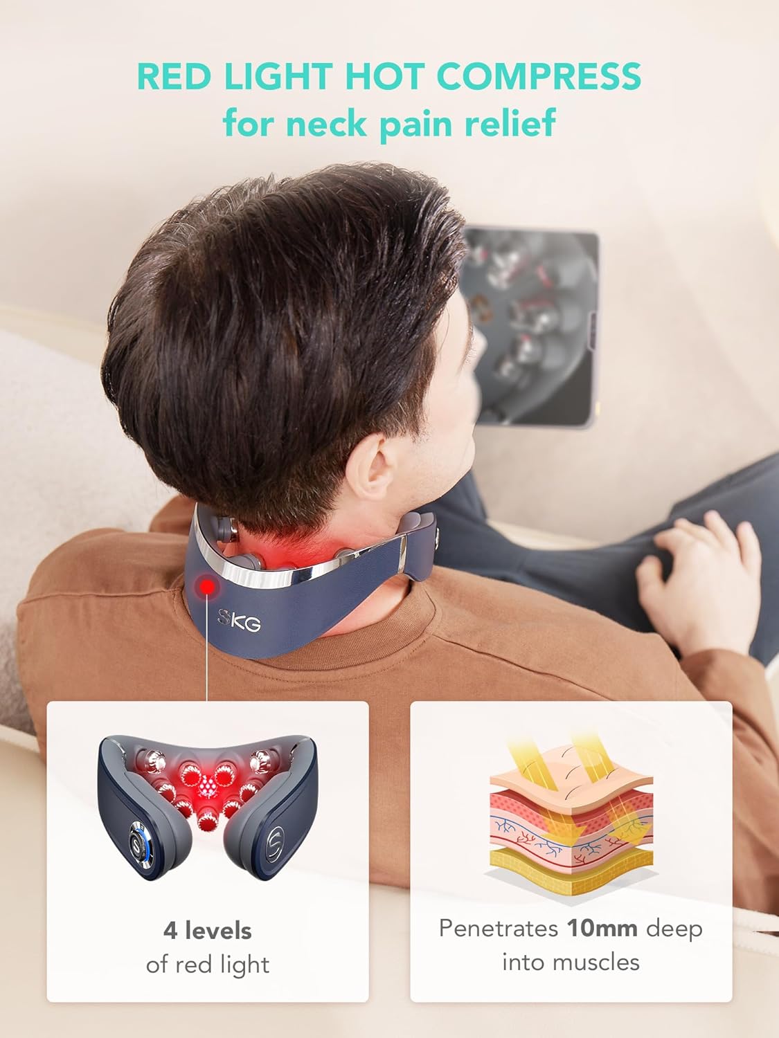 SKG G7 Pro-Fold Neck Massager Pulse-Heat-APP-Multiple Heads
