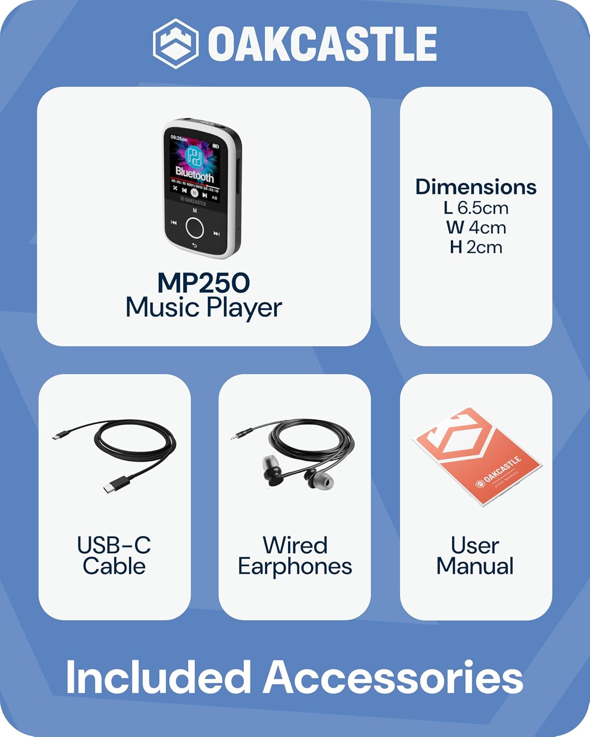 Majority Portable MP250 Player 16GB BT+Earphones (Oakcastle)