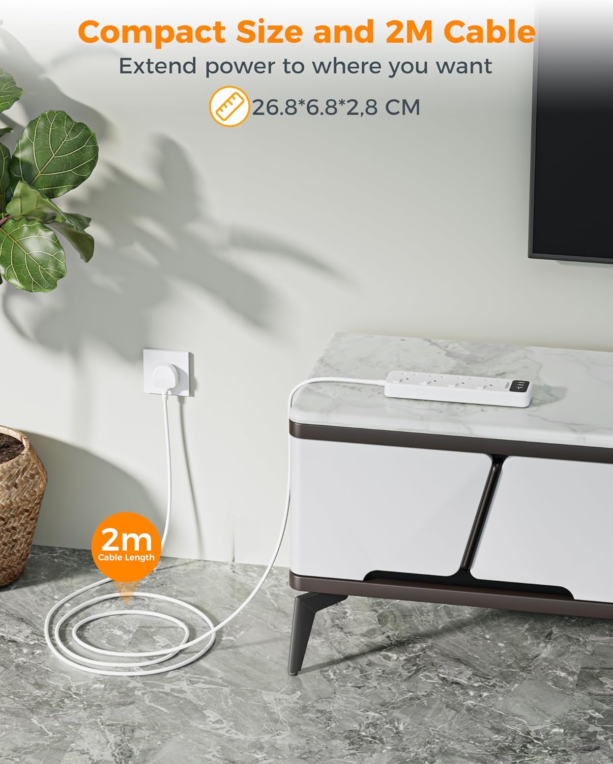 Tessan 4-Gang Extension 3 USB-A 2m 13A TS-B204