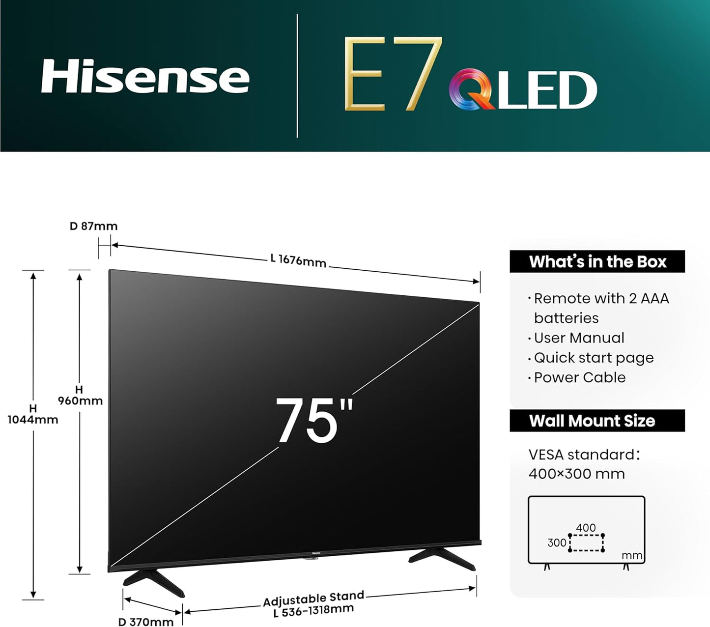 Hisense 75E7NQ 75'' 4K Smart QLED TV