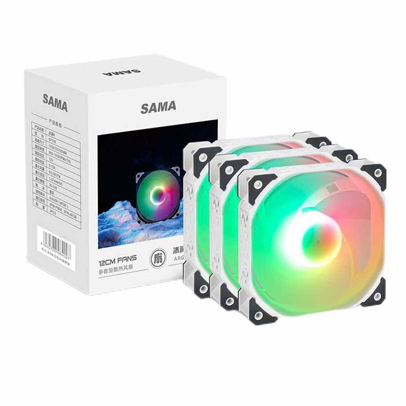 SAMA KT125W WHITE 120mm FAN KIT ARGB (3x FANS) W/FAN HUB