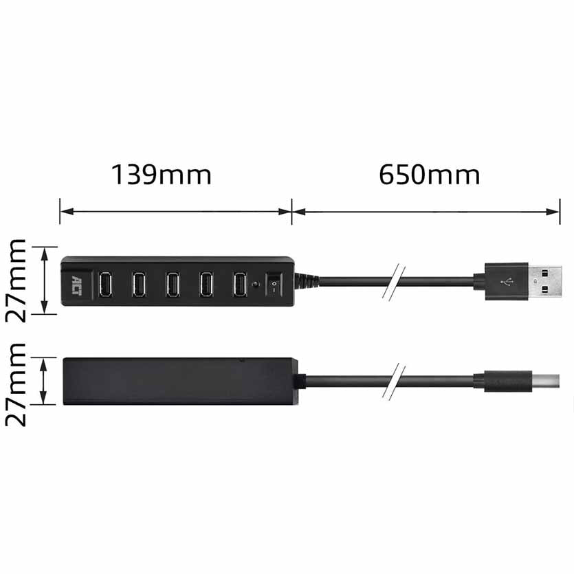 ACT, AC6215 USB HUB2.0 7-PORT, WITH ON/OFF SWITCH BLACK