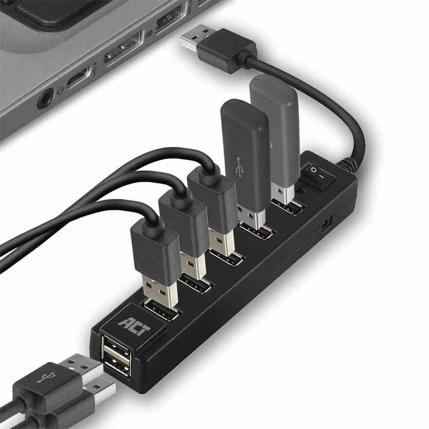 ACT, AC6215 USB HUB2.0 7-PORT, WITH ON/OFF SWITCH BLACK