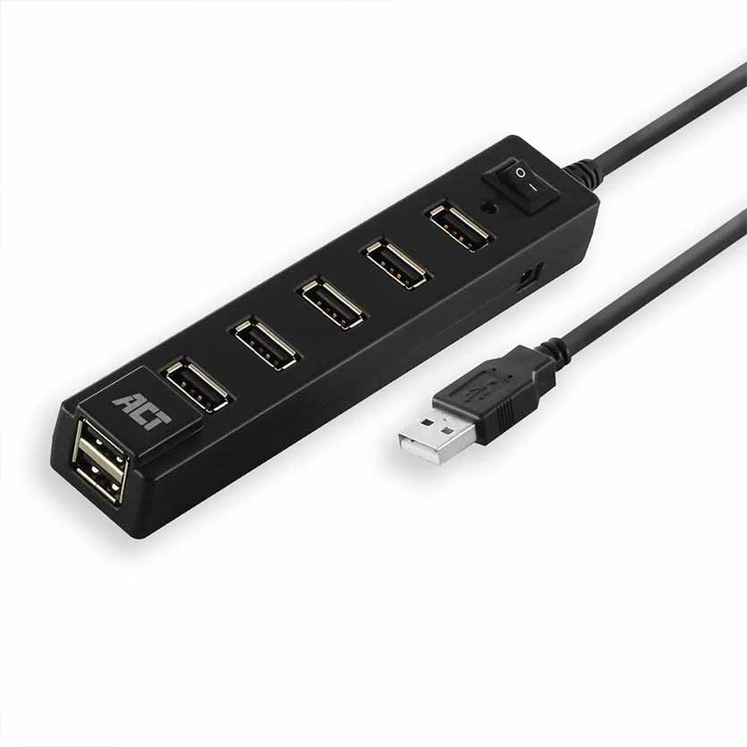 ACT, AC6215 USB HUB2.0 7-PORT, WITH ON/OFF SWITCH BLACK