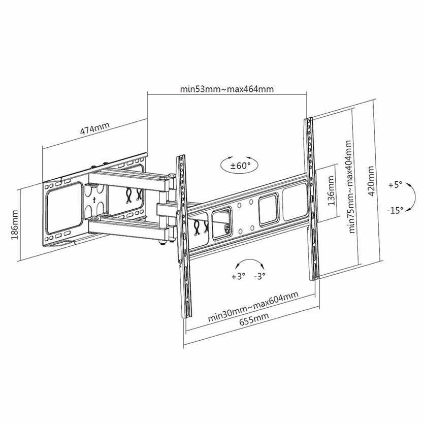 ACT, AC8355 TV & MONITOR WALL MOUNT PIVOT UPTO 70″, MAX.40KG