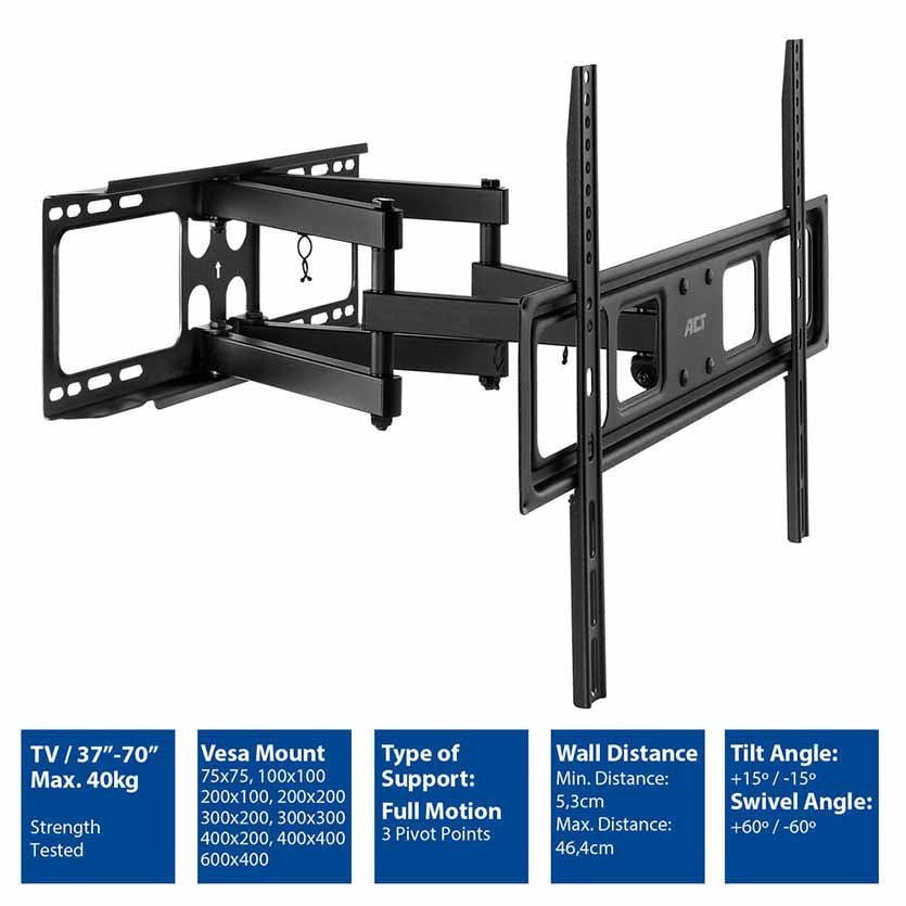 ACT, AC8355 TV & MONITOR WALL MOUNT PIVOT UPTO 70″, MAX.40KG