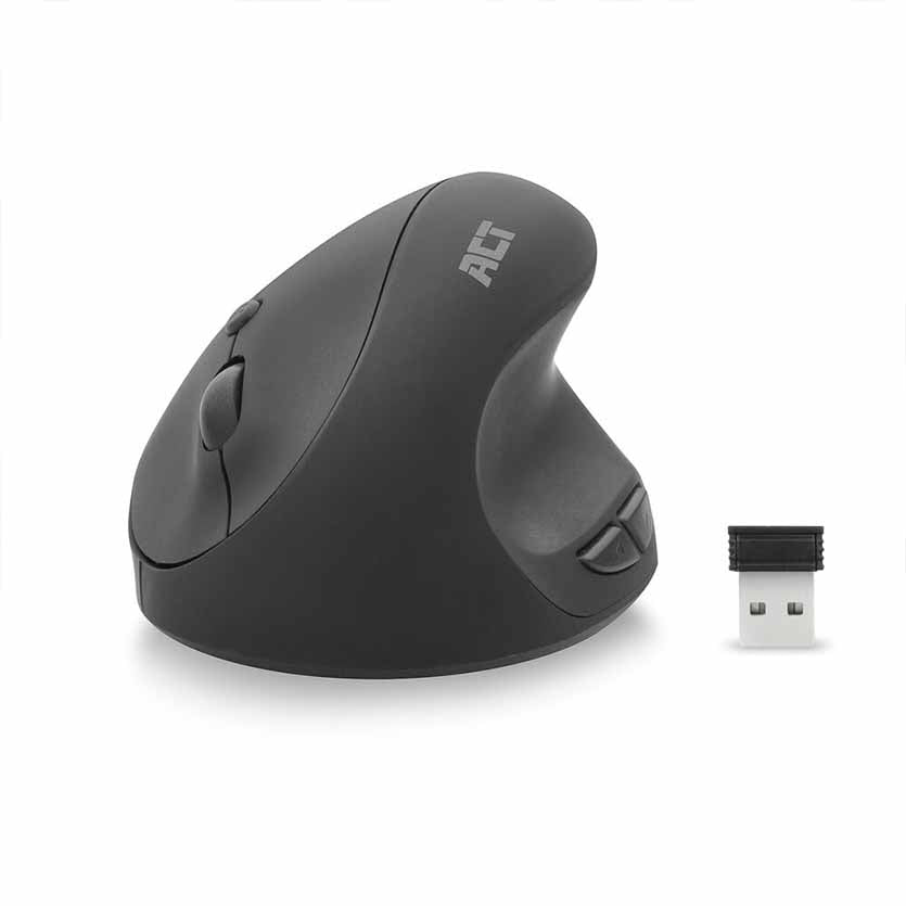 ACT, AC5101 ERGONOMIC MOUSE WIRELESS 2.4GHz USB NANO RECEIVER,1600DPI BLACK