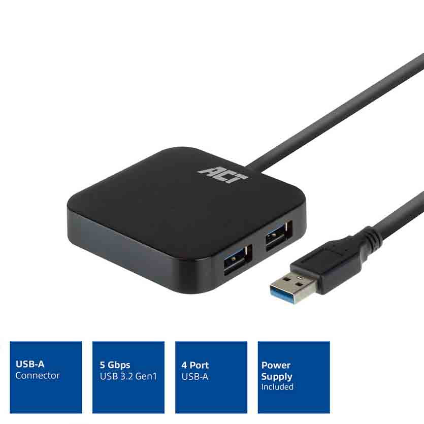 ACT, AC6305 USB HUB3.0 4-PORT 10W W/PSU