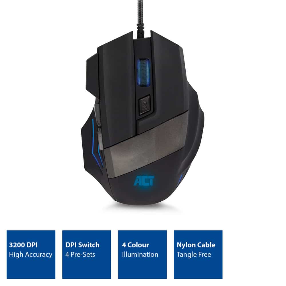 ACT AC5000 MOUSE WIRED GAMING W/ILLUMINATION 3200DPI BLACK