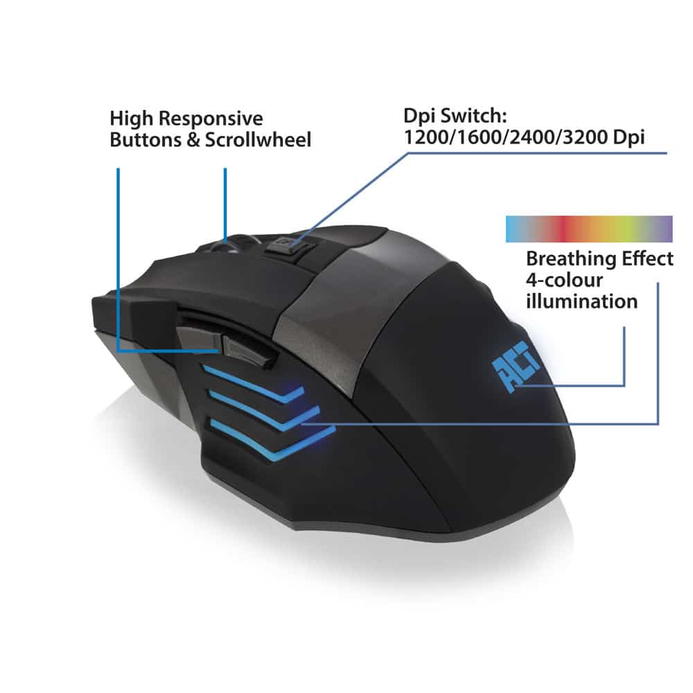 ACT AC5000 MOUSE WIRED GAMING W/ILLUMINATION 3200DPI BLACK