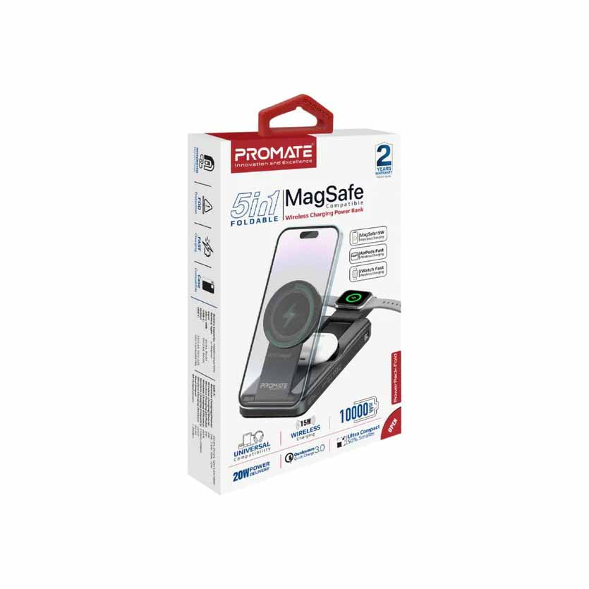 PROMATE POWERPACK-FOLD 5-IN-1 FOLDABLE MAGSAFE COMPATIBLE W/LESS POWERBANK