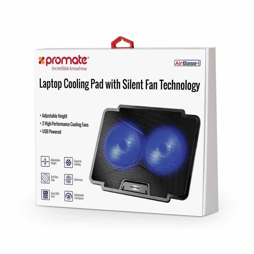PROMATE AIRBASE-1.BLACK COOLING PAD FOR LAPTOP W/SILENT FAN TECHNOLOGY