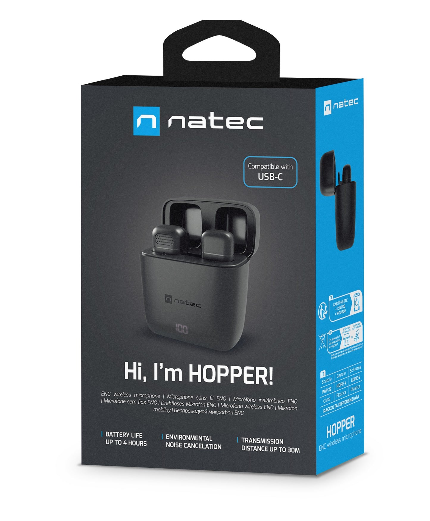 Natec Wireless Wearable Microphones for Contect Creators USB-C HOPPER LAVALIER
