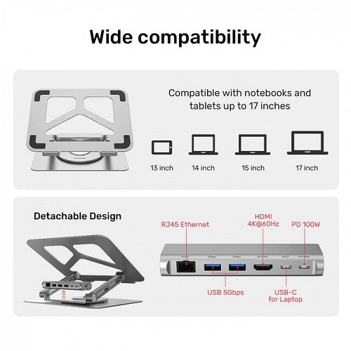 Unitek Laptop Stand with USB Hub 4K60Hz HDMI + Gb LAN + PD100W D1109A